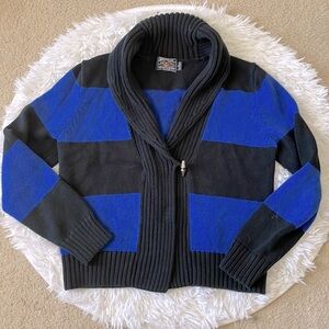 American Living Cropped Chunky Knit Cardigan – Black & Blue Striped, Size S/M